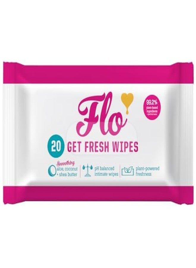 فلو مناديل فلو - مناديل منعشة (20 منديل، عبوة واحدة) مناديل نسائية متوازنة الحموضة - فائقة النعومة - غنية بالألوفيرا وجوز الهند وزبدة الشيا المهدئة - مناسبة للبشرة الحساسة - مصنوعة من السليلوز النباتي - مناسبة للنباتيين - Image 1